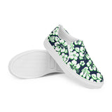 Navy Blue, Lime and White Hawaiian Flowers Men’s Slip On Canvas Shoes