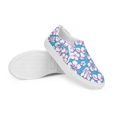 Aqua Blue, Hot Pink and White Hawaiian Flowers Men’s Slip On Canvas Shoes