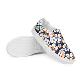 Navy Blue, Orange and White Hawaiian Flowers Men’s Slip On Canvas Shoes