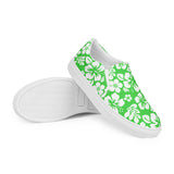 Lime and White Hawaiian Flowers Men’s Slip On Canvas Shoes