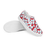 Red, Aqua Blue and White Hawaiian Flowers Men’s Slip On Canvas Shoes