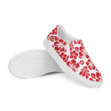 Red and White Hawaiian Flowers Men’s Slip On Canvas Shoes