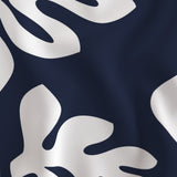 White Hawaiian Flowers on Navy Blue Fabric By The Yard - Large Scale Linen Cotton Canvas