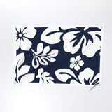 White Hawaiian Flowers on Navy Blue Fabric By The Yard - Large Scale Linen Cotton Canvas
