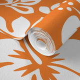 White Hawaiian Hibiscus Flowers on Orange Wallpaper - Extremely Stoked