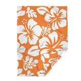 Orange and White Hawaiian Flowers Minky Throw Blanket - Extremely Stoked® Eco Luxe Beach Bedding