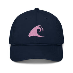 Navy Blue Organic Cotton Baseball Cap with Pink Epic Wave Logo | Eco Surf Style Hat by Extremely Stoked®