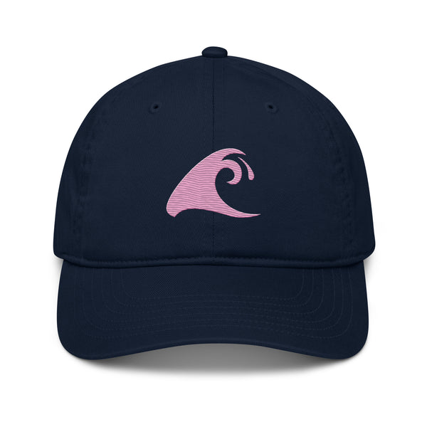 Navy Blue Organic Cotton Baseball Cap with Pink Epic Wave Logo | Eco Surf Style Hat by Extremely Stoked®