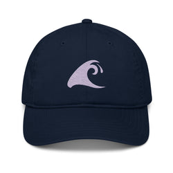 Navy Blue Organic Cotton Baseball Cap with Lavender Epic Wave Logo | Eco Surf Style Hat by Extremely Stoked®