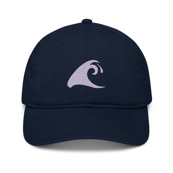 Navy Blue Organic Cotton Baseball Cap with Lavender Epic Wave Logo | Eco Surf Style Hat by Extremely Stoked®