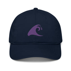 Navy Blue Organic Cotton Baseball Cap with Purple Epic Wave Logo | Eco Surf Style Hat by Extremely Stoked®