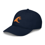 Extremely Stoked®️ Orange Epic Wave Logo on Navy Blue Organic Baseball Cap