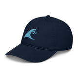 Extremely Stoked®️  Aqua Blue Epic Wave Logo on Navy Blue Organic Baseball Cap