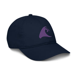 Extremely Stoked®️ Purple Epic Wave Logo on Navy Blue Organic Baseball Cap