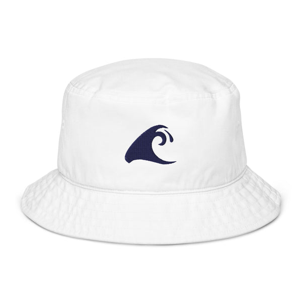 Extremely Stoked®️ Navy Blue Epic Wave Logo on White Organic Bucket Hat - Extremely Stoked