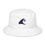 Extremely Stoked®️ Navy Blue Epic Wave Logo on White Organic Bucket Hat - Extremely Stoked