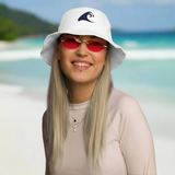 White Organic Cotton Bucket Hat with Navy Blue Epic Wave Logo | Eco Beach and Surf- Style | Extremely Stoked®