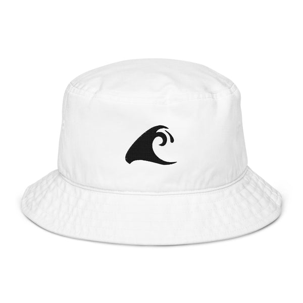 Extremely Stoked®️ Black Epic Wave Logo on White Organic Bucket Hat - Extremely Stoked