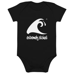 Organic Cotton Baby Onesie Bodysuit with Extremely Stoked Epic Wave Logo -Black