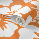 White Hawaiian Hibiscus Flowers on Orange Wallpaper - Extremely Stoked