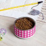 Pink and White Gingham Check Pet Bowl