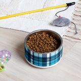 Aqua and Navy Blue Preppy Plaid Pet Bowl