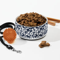 Navy Blue & White Hawaiian Flowers Pet Bowl – Extremely Stoked® Pets