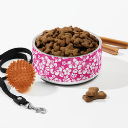Hot Pink and White Hawaiian Flowers Pet Bowl