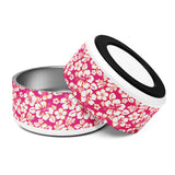 Hot Pink, Orange and White Hawaiian Flowers Pet Bowl