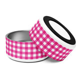 Pink and White Gingham Check Pet Bowl