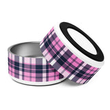 Pink and Navy Blue Preppy Plaid Pet Bowl