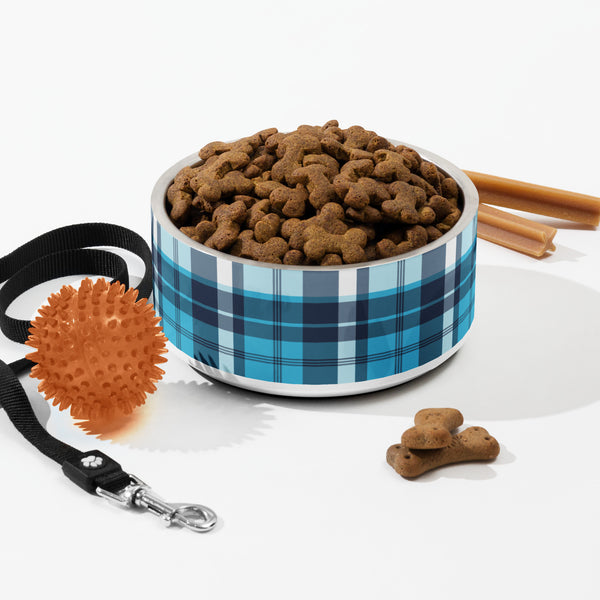 Aqua and Navy Blue Surfer Plaid Pet Bowl – Extremely Stoked® Pets