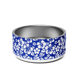 Royal Blue and White Hawaiian Flowers Pet Bowl