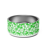 Lime and White Hawaiian Flowers Pet Bowl