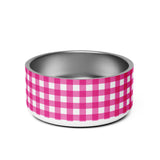 Pink and White Gingham Check Pet Bowl