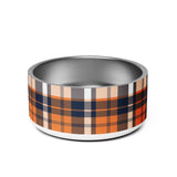 Orange and Navy Blue Preppy Plaid Pet Bowl