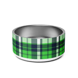 Lime Green and Navy Blue Preppy Plaid Pet Bowl