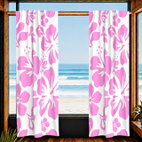 Pink Hawaiian Flowers on White Window Curtains - Extremely Stoked® Eco Beach Luxe Collection - Large Scale