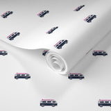 Navy Blue Surf Bus with Hot Pink Surfboard Wallpaper - Extremely Stoked