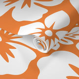 White Hawaiian Hibiscus Flowers on Orange Wallpaper - Extremely Stoked