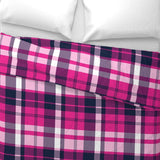 Preppy Surfer Girl Navy Blue and Hot Pink Plaid Duvet Cover