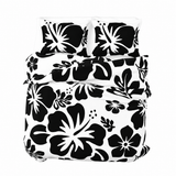 Black Hawaiian Flowers on White Duvet Cover – Large Scale – Extremely Stoked® Eco Luxe Beach Bedding
