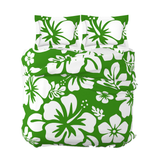 Fresh Green & White Hawaiian Flowers Duvet Cover – Large Scale – Extremely Stoked® Eco Luxe Beach Bedding
