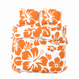 Orange Hawaiian Flowers on White Duvet Cover – Large Scale – Extremely Stoked® Eco Luxe Beach Bedding