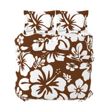 Brown & White Hawaiian Flowers Duvet Cover – Large Scale – Extremely Stoked® Eco Luxe Beach Bedding