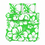 Lime Green & White Hawaiian Flowers Duvet Cover – Large Scale – Extremely Stoked® Eco Luxe Beach Bedding