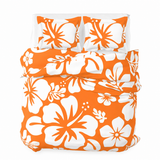 Orange & White Hawaiian Flowers Duvet Cover – Large Scale – Extremely Stoked® Eco Luxe Beach Bedding