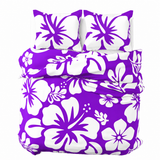 Purple & White Hawaiian Flowers Duvet Cover – Large Scale – Extremely Stoked® Eco Luxe Beach Bedding
