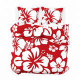 Red & White Hawaiian Flowers Duvet Cover – Large Scale – Extremely Stoked® Eco Luxe Beach Bedding