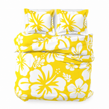 Yellow & White Hawaiian Flowers Duvet Cover – Large Scale – Extremely Stoked® Eco Luxe Beach Bedding